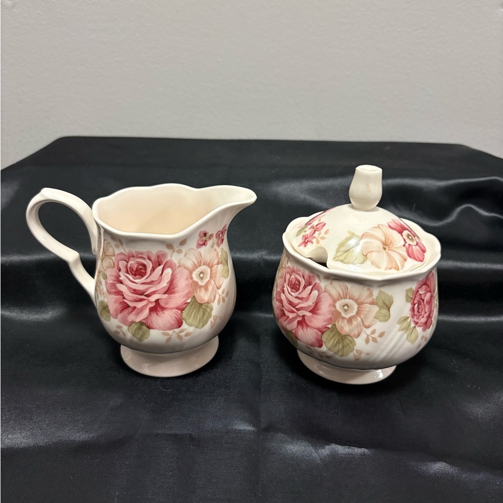 Floral Creamer and Sugar Bowl Set